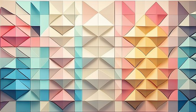 geometric pattern with equilateral triangles in pastel colors arranged in a grid layout on a white background