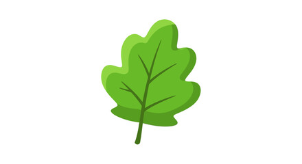 Fototapeta premium Vibrant Green Tree Leaf Cartoon Illustration, Minimalist Organic Foliage Symbol Isolated on White Background, Eco Friendly Nature Element Graphic for Web Design and Environmental Branding