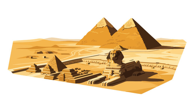 Ancient Egyptian Pyramids and Sphinx in the Desert - Stylized Illustration