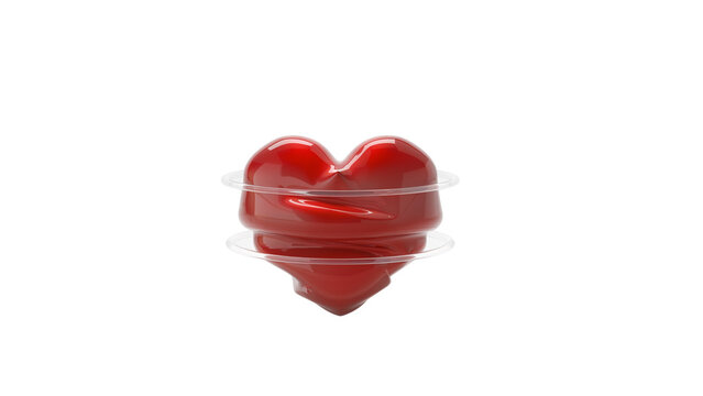 Symbolic 3D heart model under physical tension. Concept for cardiology research, emotional entrapment, or the physical impact of high-stress lifestyles on the human cardiovascular system.