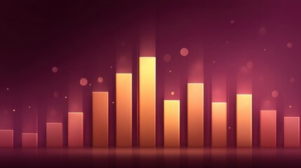 Fototapeta premium Abstract colorful chart with rising bars showcasing growth and progress in a vibrant digital style against a gradient background of purple and orange hues