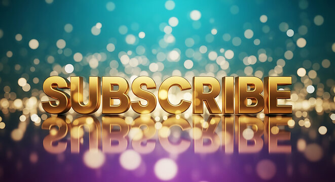 Golden subscribe button with bokeh lights on colorful background