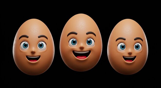 Brown eggs with smiley faces.