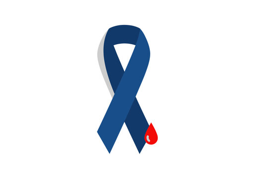 Blue Ribbon with Blood Drop - Diabetes Awareness Symbol