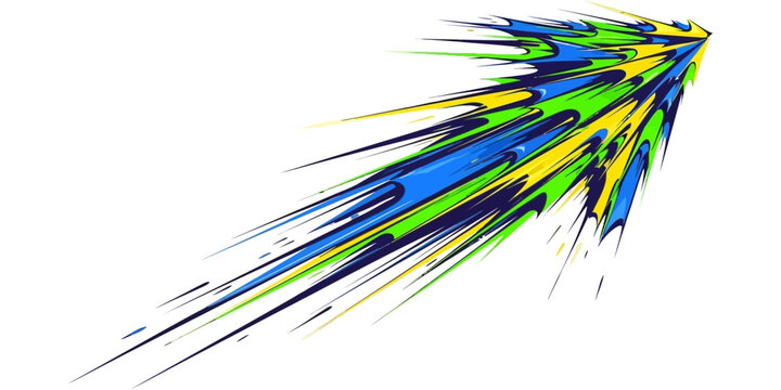 Abstract dynamic speed arrow made of colorful paint splashes and motion lines