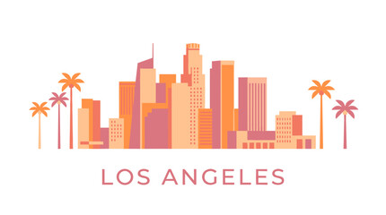 Fototapeta premium Sunset Los Angeles Skyline Illustration with Palm Trees and Trendy Retro Colors