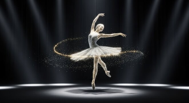 Ballet dancer performing on stage spotlight.