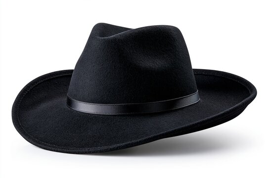 Black felt cowboy hat with wide brim and dark band