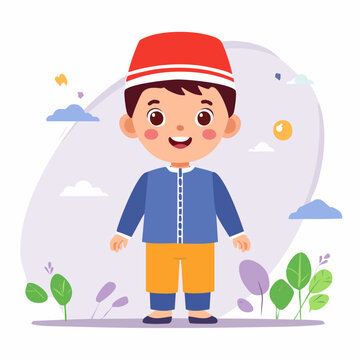 Cartoon Boy Wearing Traditional Islamic Clothing