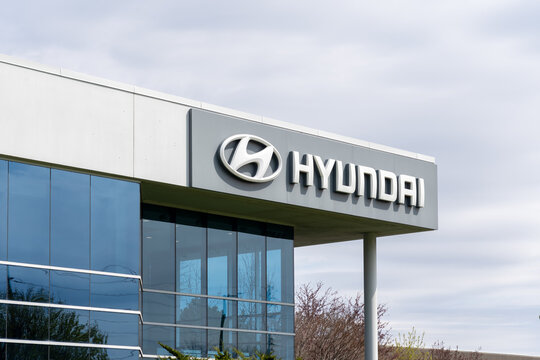 Markham, Ontario, Canada - May 3, 2026: Hyundai sign at their Canadian headquarters is shown in Markham, Ontario, Canada. Hyundai is a South Korean multinational automotive manufacturer.
