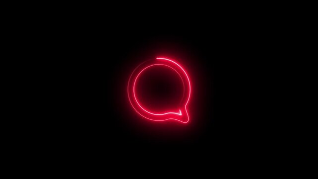Vibrant Red Neon Speech Bubble Outline Glowing Against a Deep Black Background Representing Online Messaging and Discussion