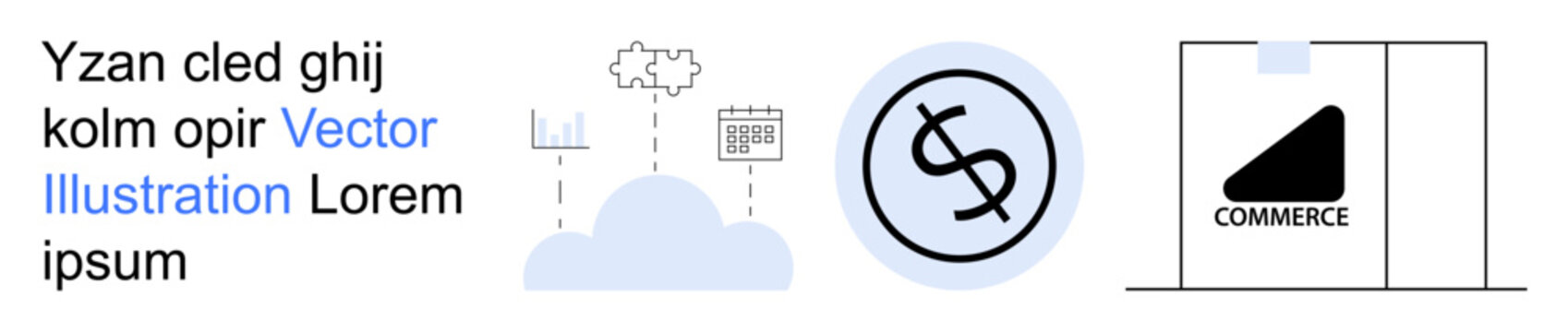 Technology, cloud computing, data storage, e-commerce, finance, digital transactions. Cloud icon, currency symbol commerce storefront. Cloud computing and digital transactions