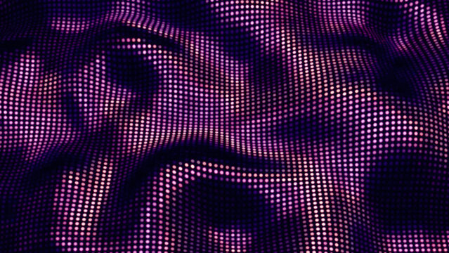 An abstract purple mosaic wallpaper features a digital pixel pattern of colorful square tiles and glowing light dots for a vibrant disco party backdrop design