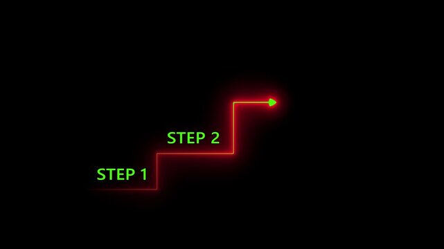 A bright green neon line forms a right-angle turn and an arrow pointing to the right, with the text "STEP 1" in green lettering positioned to the left of the turn against a black background
