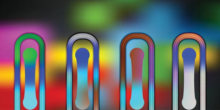 Vibrant colorful paperclip set with gradient effect on blurred background