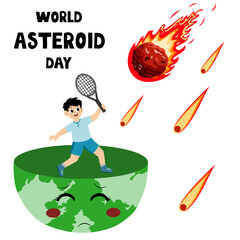 World asteroid day. the planet and little kid protection us from an asteroid impact. vector illustration © Nabilatun Nadiyah