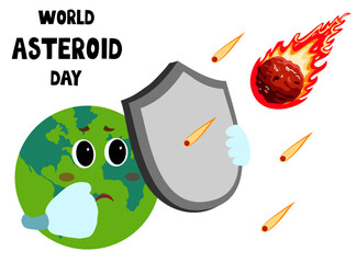 World asteroid day. the planet and little kid protection us from an asteroid impact. vector illustration © Nabilatun Nadiyah