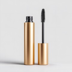 Obraz premium Gold mascara tube and applicator wand with beauty product cosmetic product beauty item makeup accessory beauty care cosmetic packaging brush head beauty salon personal care beauty tool