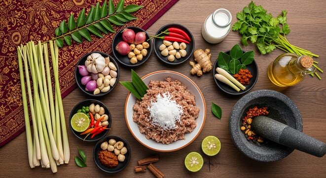 Culinary ingredients composition overhead view