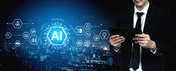 Artificial intelligence network concept connecting services, security, analytics and automation across a distributed ecosystem. Corpus © InfiniteFlow