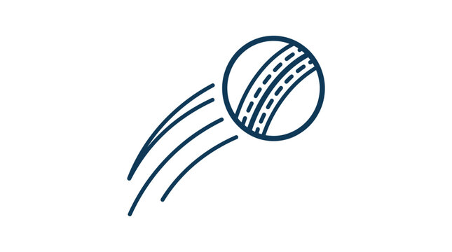 Minimalist vector graphic illustration featuring a cricket ball in motion showing speed lines suitable for sports branding identity and professional athletic tournament promotional digital design work