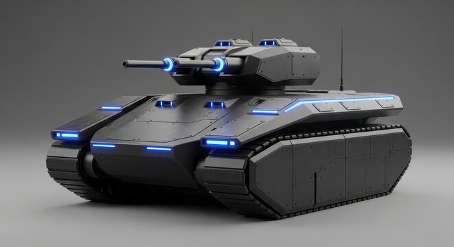 Futuristic tank sci fi vehicle armored vehicle combat machine military robot blue light heavy armor battle tank war machine defense technology Futuristic tank sci fi vehicle armored vehicle combat