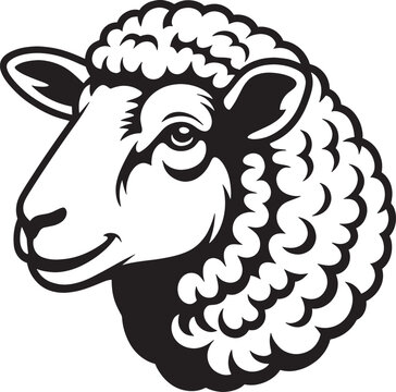 Head of sheep profile view black and white illustration on transparent background.