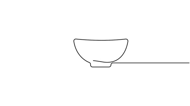 Bowl vector design in animated minimalist continuous line drawing style. Minimalist single line animation of a bowl, ideal for kitchen, food, and dining branding.