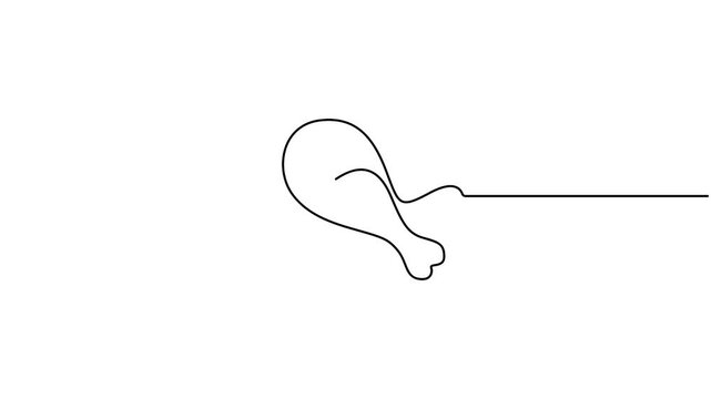 Chicken leg vector design in minimalist animated continuous line drawing style. Minimalist one line animation of a chicken drumstick, perfect for food and restaurant branding.
