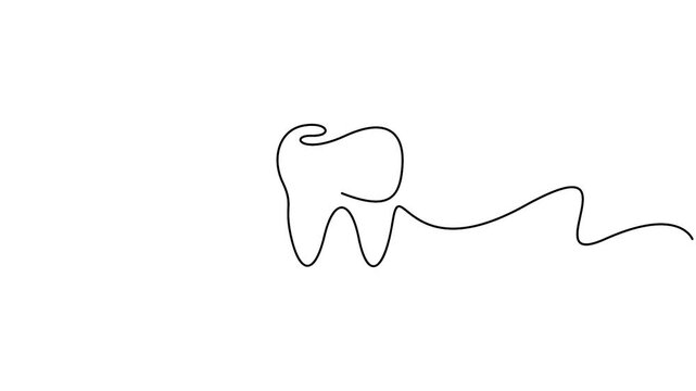 One Line Drawing Tooth Animation for Minimalist Dental Clinic Concept Continuous Line Art Molar Motion Graphic on White Background