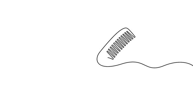 Hair comb animated minimalist continuous line drawing for beauty and grooming concept. Animated single line drawing of a hair comb, perfect for beauty salons and grooming icons.