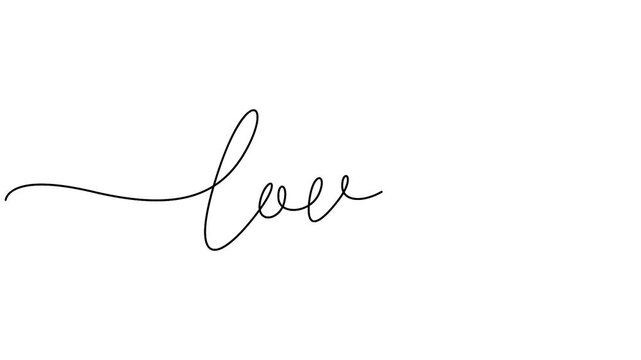Continuous Line Drawing Animation of the Word Love in Cursive Script Minimalist One Line Art Animation of Love Hand Lettering for Weddings