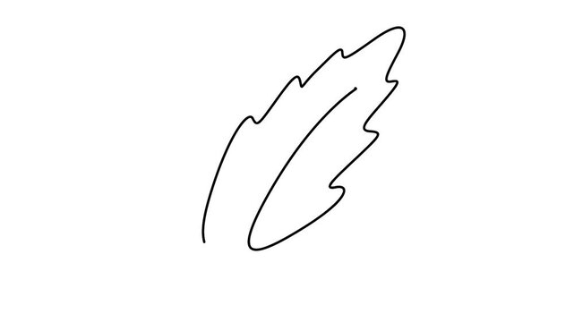 Self animated minimalist, continuous one line drawing of a bird feather