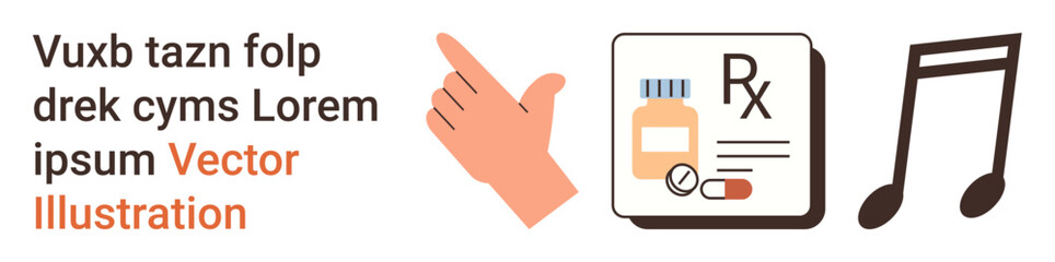 Communication, healthcare, music, education, pharmacy, instruction. Hand pointing, medicine on prescription pad and musical note. Communication and healthcare concept ideas © robu_s