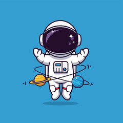 Obraz premium Astronaut jumping between planets in space.