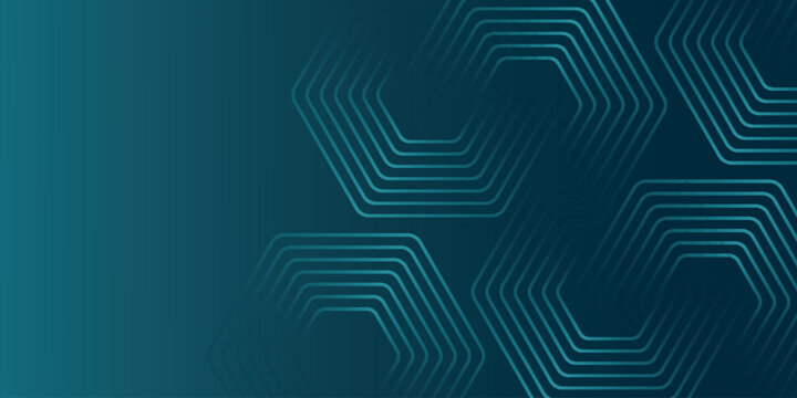 Dark blue gradient abstract background with glowing hexagonal line design. Modern and minimalist design with futuristic overlapping line style.