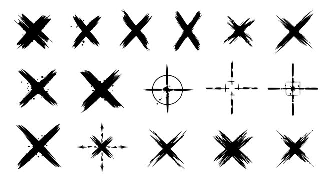 Collection of Hand-Drawn Cross Marks and Target Symbols