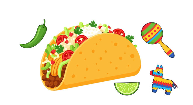 Taco, chili, lime, maraca, and pi?ata