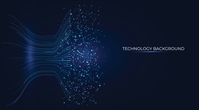 Futuristic background featuring fluid data streams and luminous fiber-optic filaments in blue tones, simulating data transmission in motion. A dynamic background for cloud computing, AI, IT, Big Data