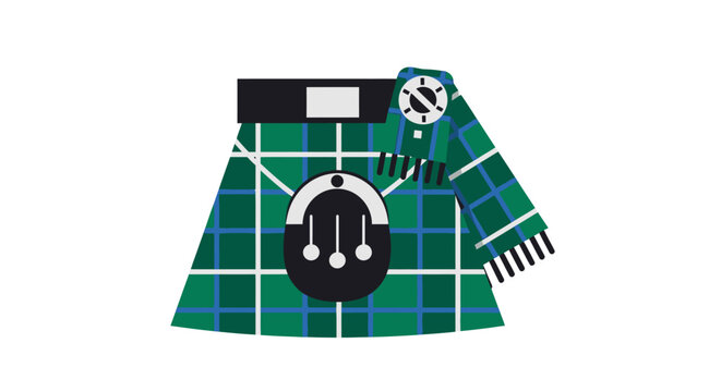 Scottish kilt with tartan pattern and sporran