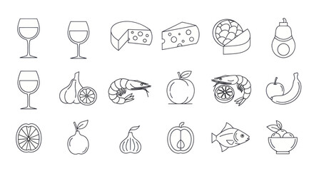 Collection of Various Food and Drink Line Art Icons. © Berkah