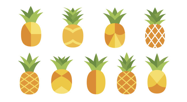 Collection of vibrant tropical pineapples in various stylized designs.