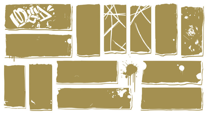 Golden Grunge Rectangles and Shapes - Distressed Textures and Splatters