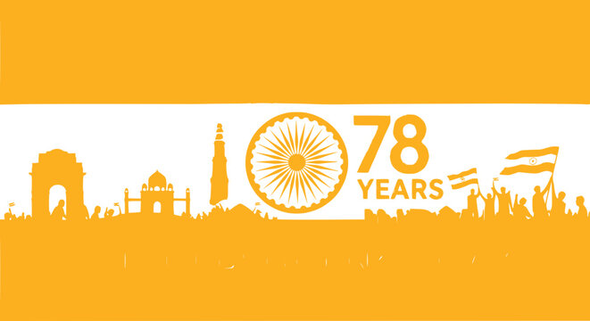 India 78th Independence Day Celebration Banner with Famous Landmarks and Flag