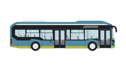 Side view illustration of a modern blue city bus isolated on white background © Jaya