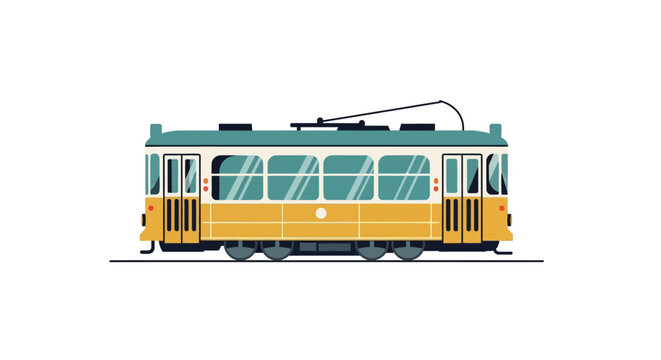 Vintage yellow streetcar tram isolated on white background