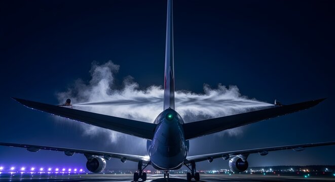 Aircraft Tail Section Vertical Stabilizer Deicing Night Low Angle Winter Operation