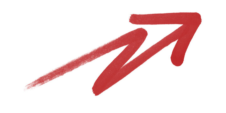 Red arrow drawing pointing right as cut out PNG