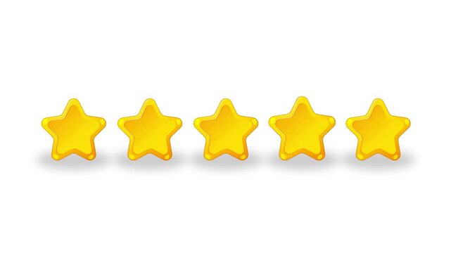Animated five star rating icons moving dynamically against white and green screen backgrounds for feedback concepts.