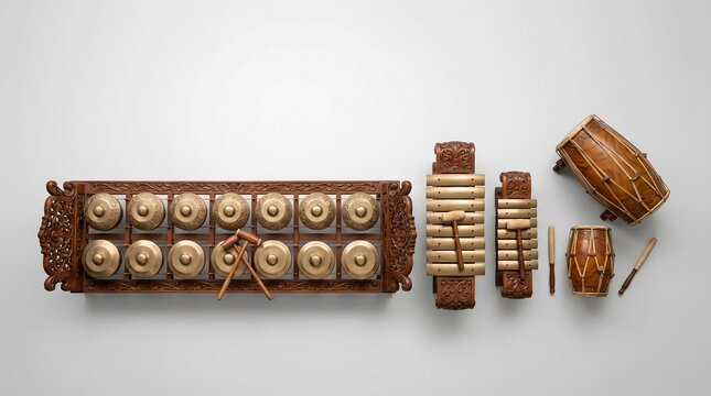 Overhead View of Small Javanese Gamelan Instrument Set